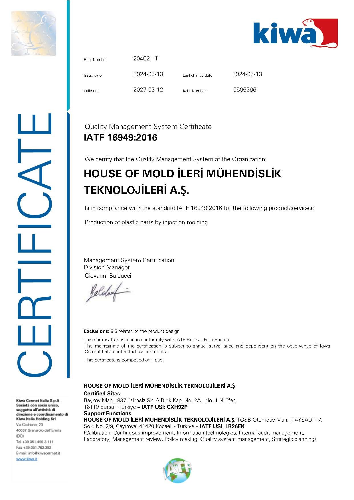 IATF 16949 Certificate